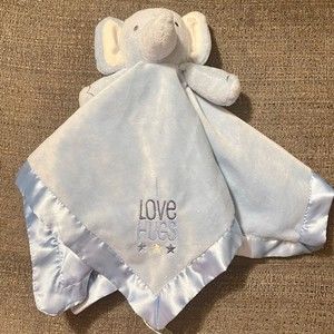 Blue Elephant lovey love hugs Stepping Stones Satin lined soother plush Security